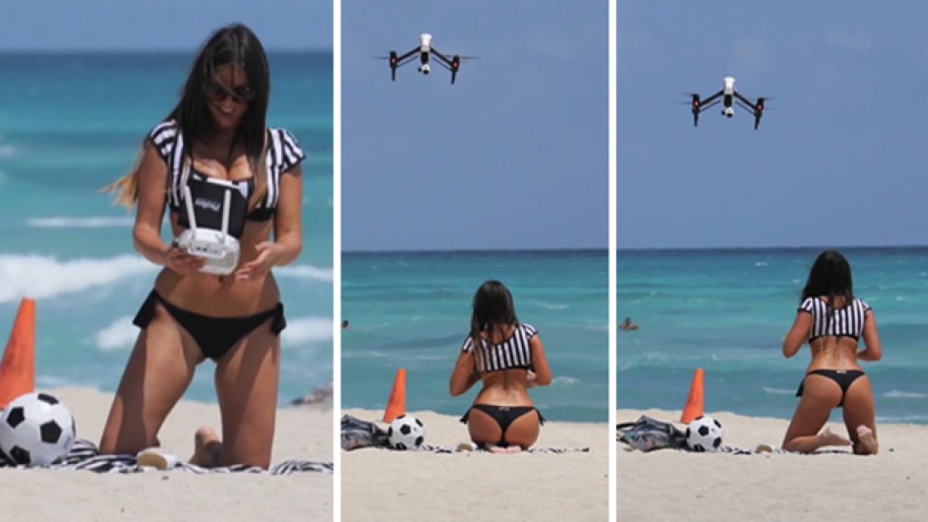 Dji inspire_con ragazza in bikini in spiaggia